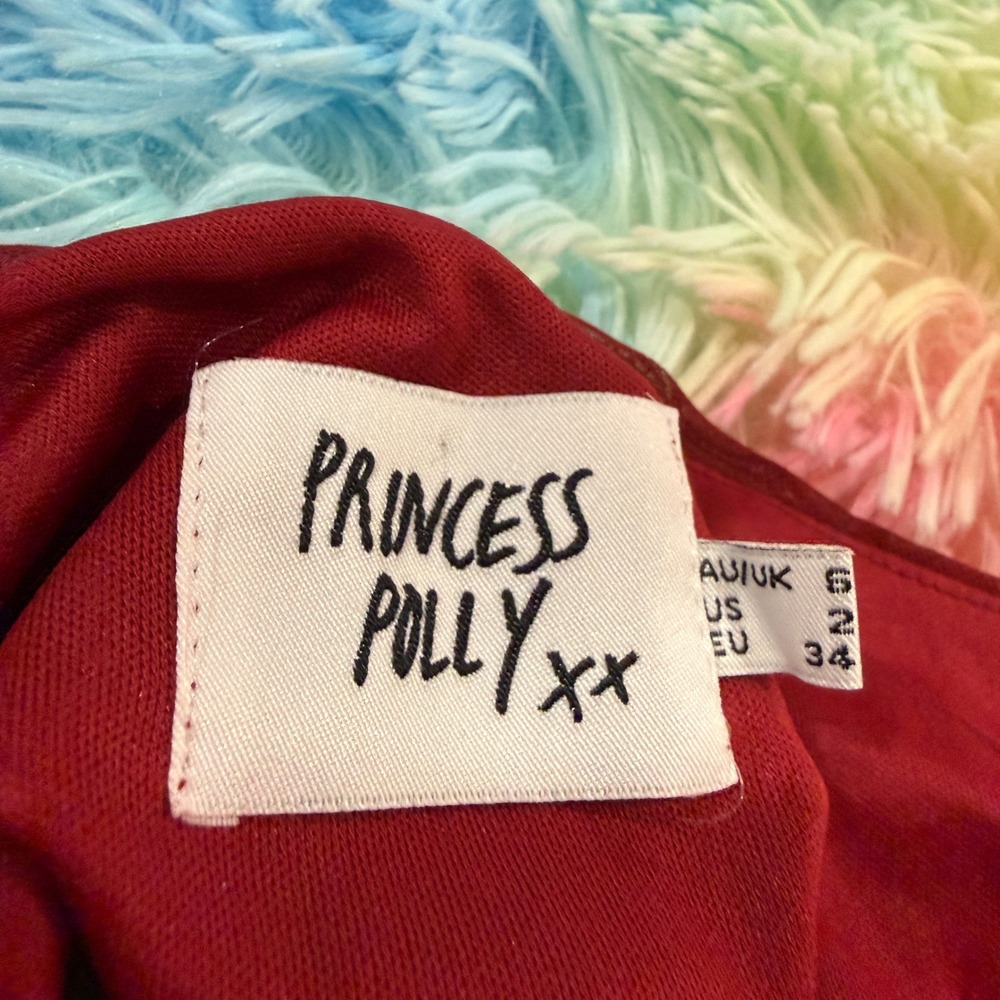 Princess Polly Red Mesh Ruched Halter Mini Dress Wine Bodycon Size US 2 - Picture 4 of 6